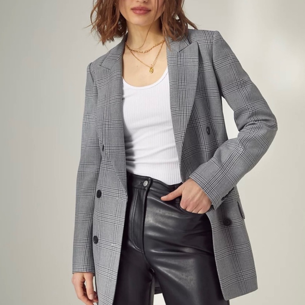 aritzia wilfred margaux grey plaid blazer
